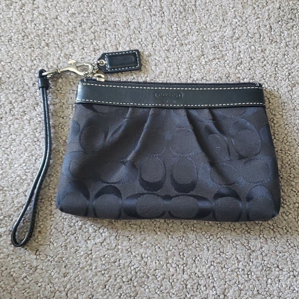 Coach Black Monogram Wristlet Zip Bag